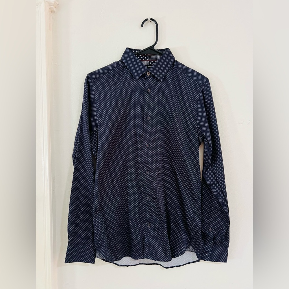 Ted Baker NWT Mens Tomass Micro Geo Print Slim Fit Shirt Navy Size 1 / XS